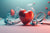Eine digitale Darstellung eines roten Herzens. Der Hintergrund ist blau-grau und rot.