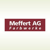 Logo der Firma Meffert Farbwerke AG auf einem grünen Hintergrund