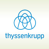 Logo der Firma ThyssenKrupp auf einem gelb grünlichen Hintergrund