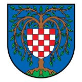 Logo von Birkenfeld. Ein blauer Hintergrund mit einem Baum. In der Mitte ein weiß-rot kariertes Schild