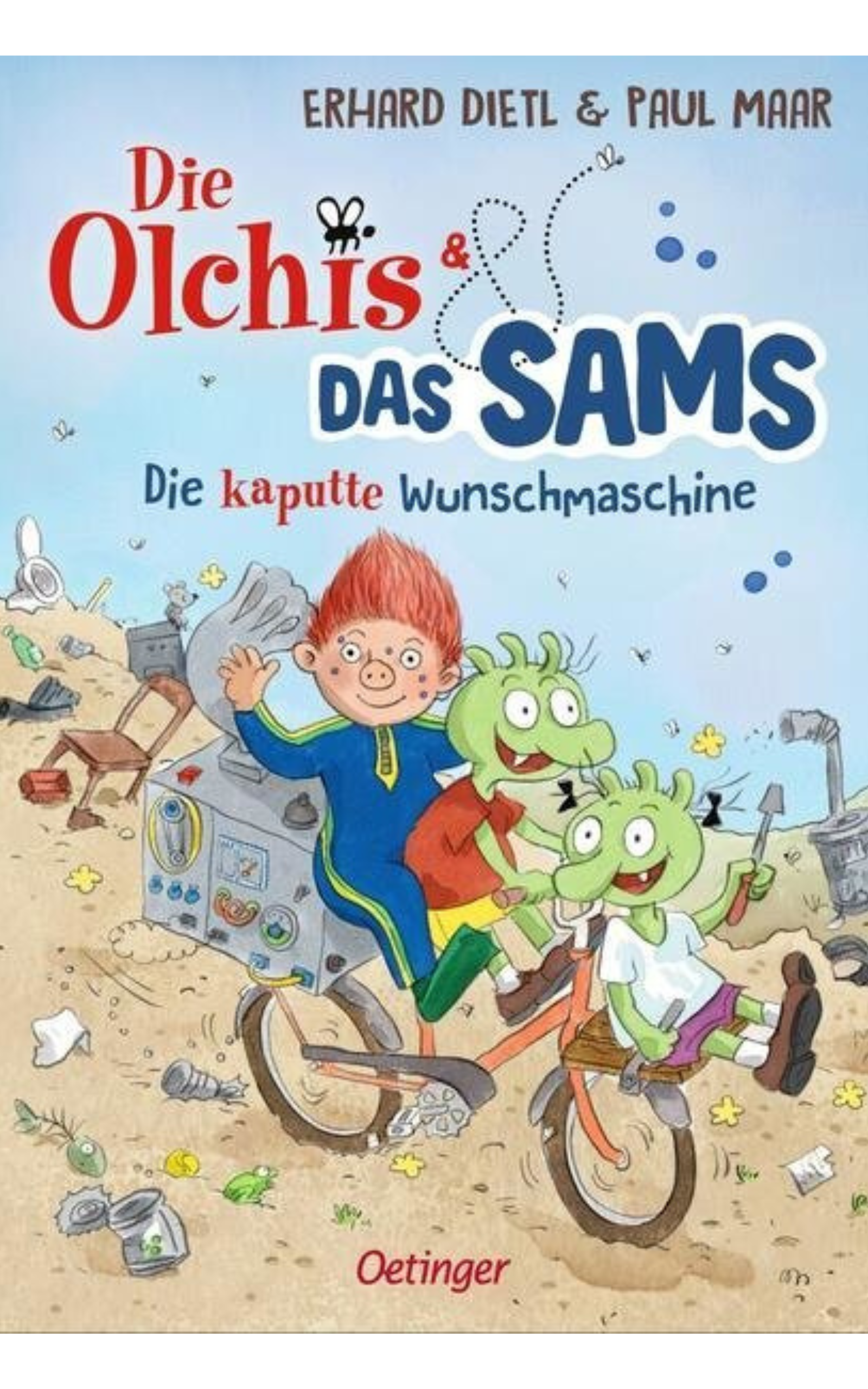 Das Buchcover von „Die Olchis und das Sams – Die kaputte Wunschmaschine“ von Erhard Dietl und Paul Maar