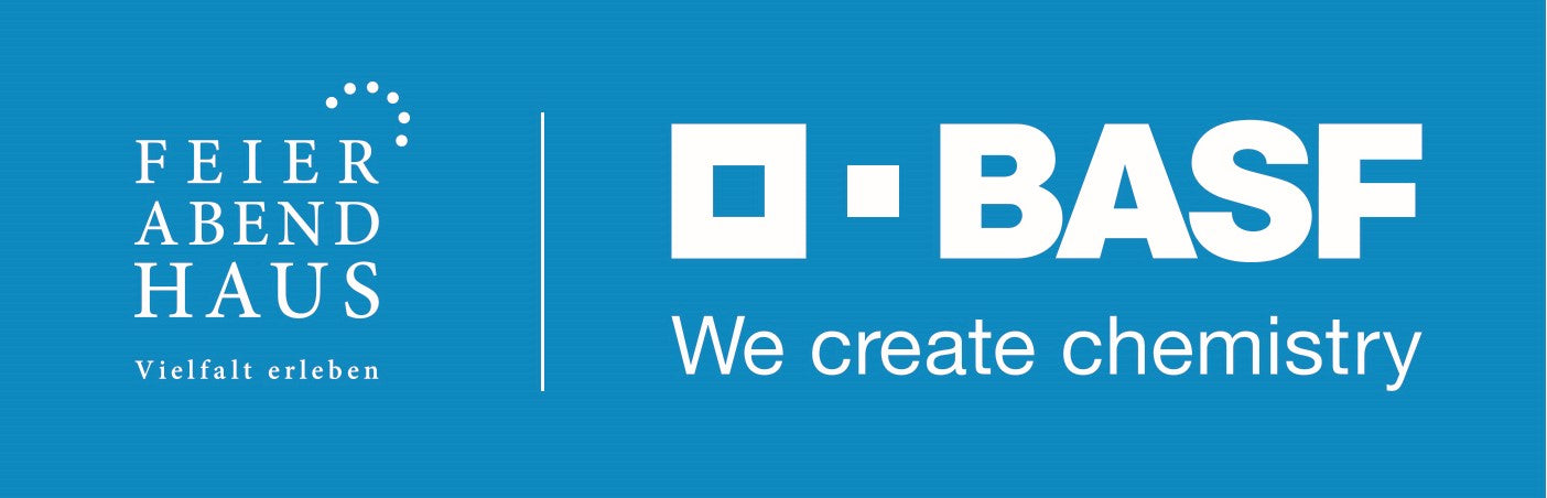 Das Logo der BASF in weißer Schrift auf Blauem Hintergrund