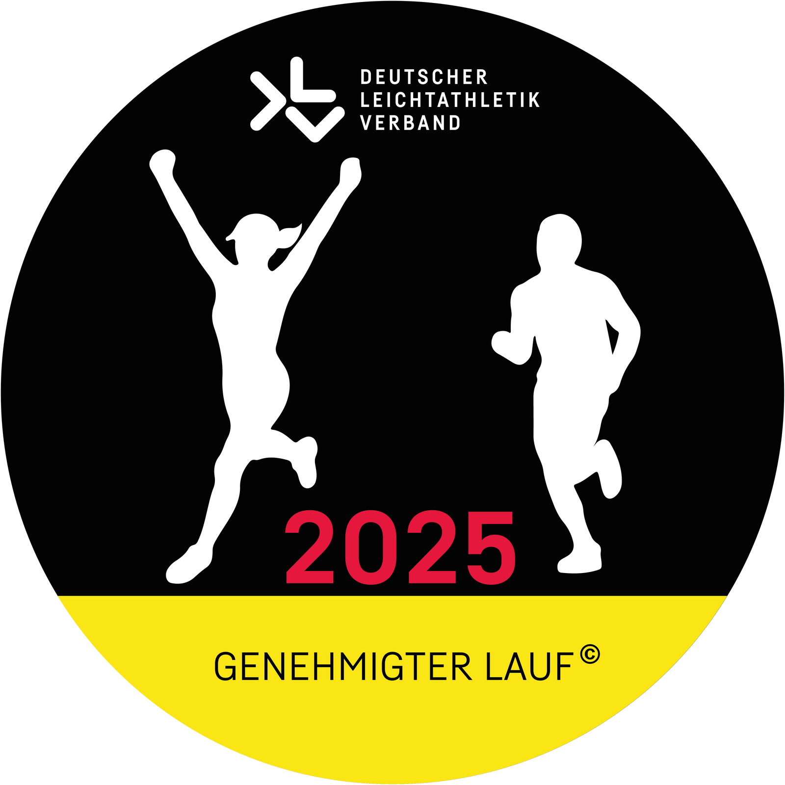 Rundlogo mit Läufern und Jahreszahl 2025 – offizieller Lauf des Deutschen Leichtathletik-Verbands