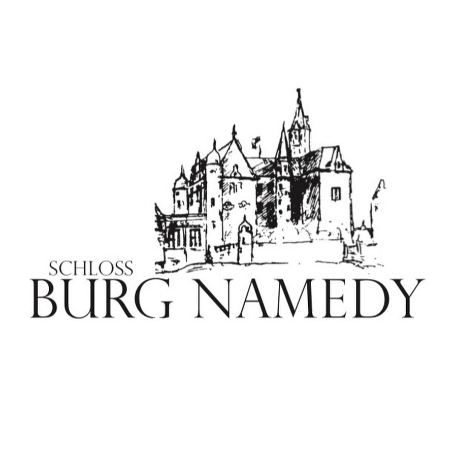 Das Logo des Schlosses Burg Namedy in schwarzer Schrift und Grafik