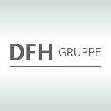 Logo der DHF Gruppe auf grauem Hintergrund.