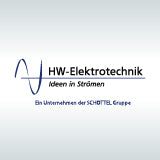 Logo von HW-Elektrotechnik auf grauem Hintergrund.