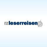 Logo von rz Leserreisen auf hellblauem Hintergrund.