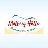 Logo der Malberg-Hütte auf hellblauem Hintergrund