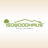 Das Logo von Isowoodhaus mit goldenem Hintergrund