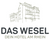 Das Logo von 'Das Wesel, dein Hotel am Rhein' ist oben auf dem Bild. Man sieht die Umrisse des Hotels grob gezeichnet