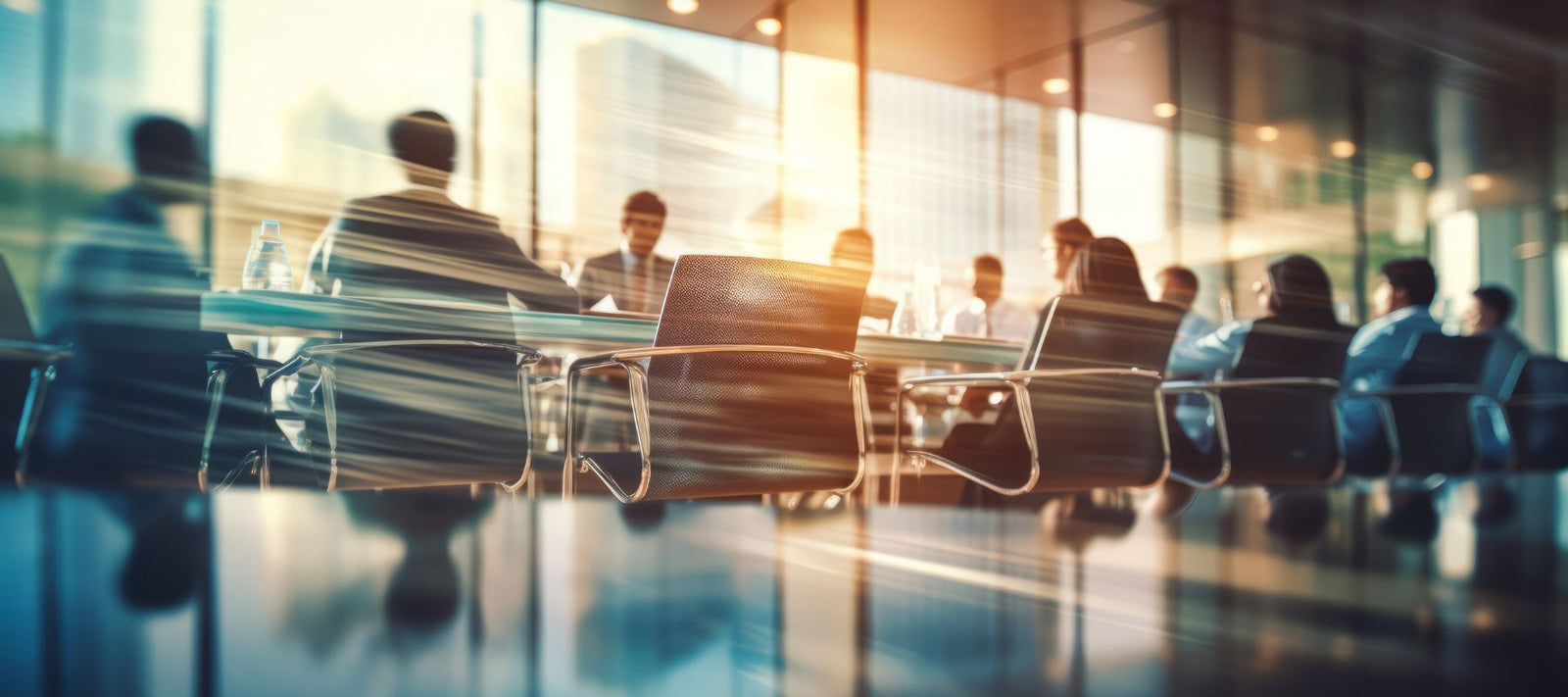 Ein Tagungsraum bei Sonnenuntergang.