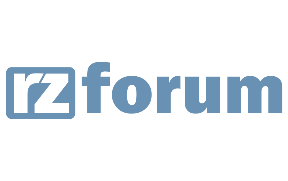 Das Logo von rz-forum.de. Das "rz" ist ein weißer Schriftzug auf blauem Grund, rechts daneben steht "forum", ebenfalls in blau.