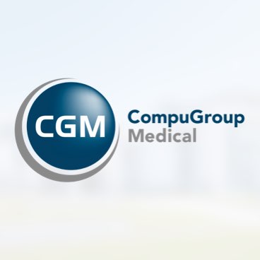 Logo der CompuGroup Medical. Rechts der Schriftzug in grau und blau, links das Logo in form eines blauenen Kreises. Darin "CGM" in weiß.