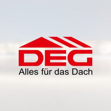 Logo der DEG mit rotem Schriftzug. Subline "Alles für das Dach".