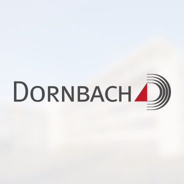 Logo von Dornbach als grauen Schriftzug mit einem grau-rotem Signet rechts daneben