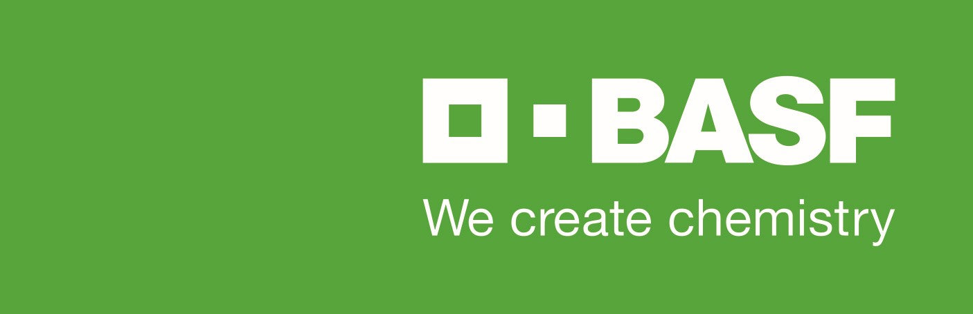 Das Logo der BASF in weißer Schrift auf einem hellgrünen Hintergrund