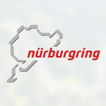 Logo des Nürburgrings, links die Rennstrecke in grau, rechts der Schriftzug "Nürburgring" in rot.