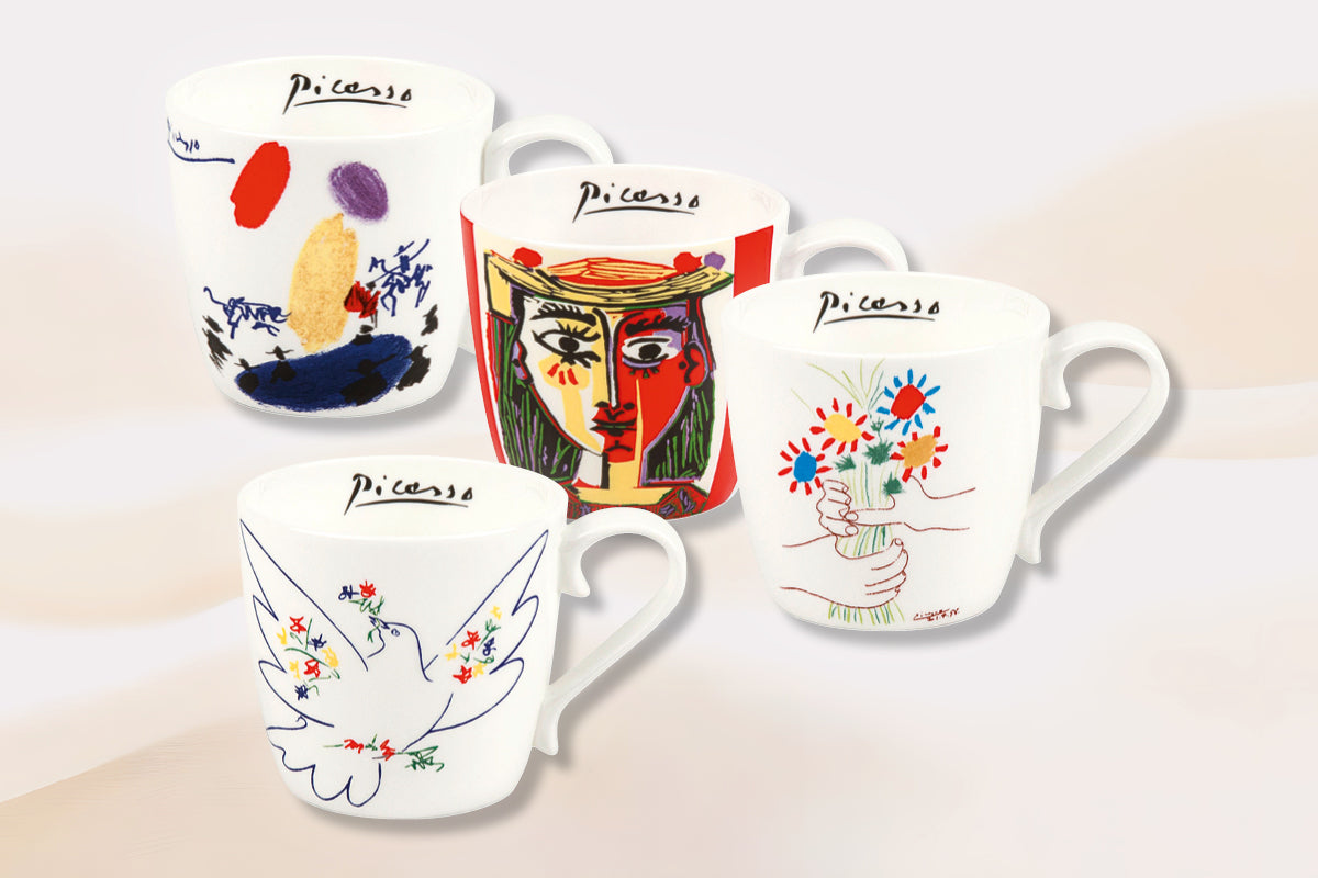 Pablo Picasso: 4 Becher mit Künstlermotiven im Set, Porzellan