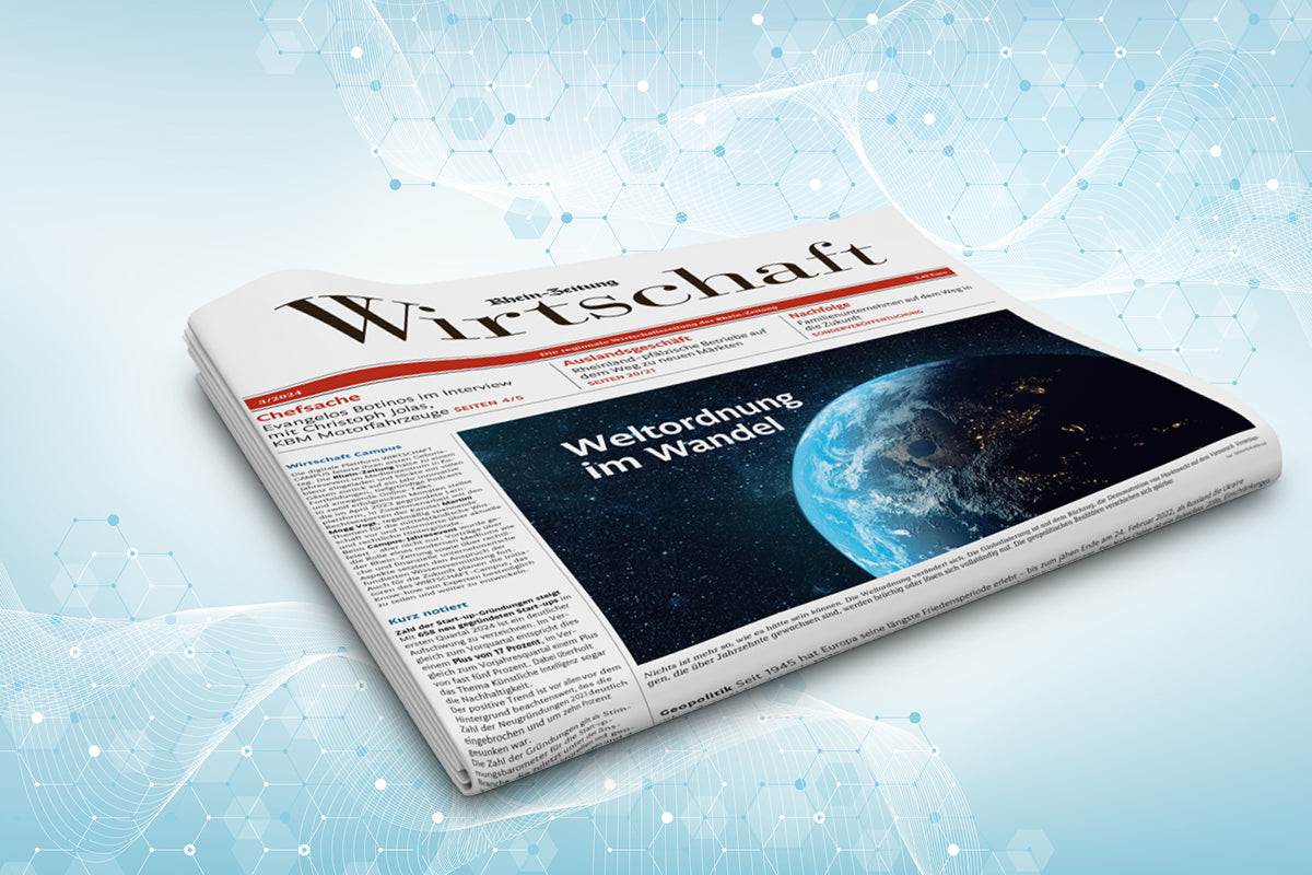 Die Titelseite der WIRTSCHAFT vor eine blau weißen Hintergrund.