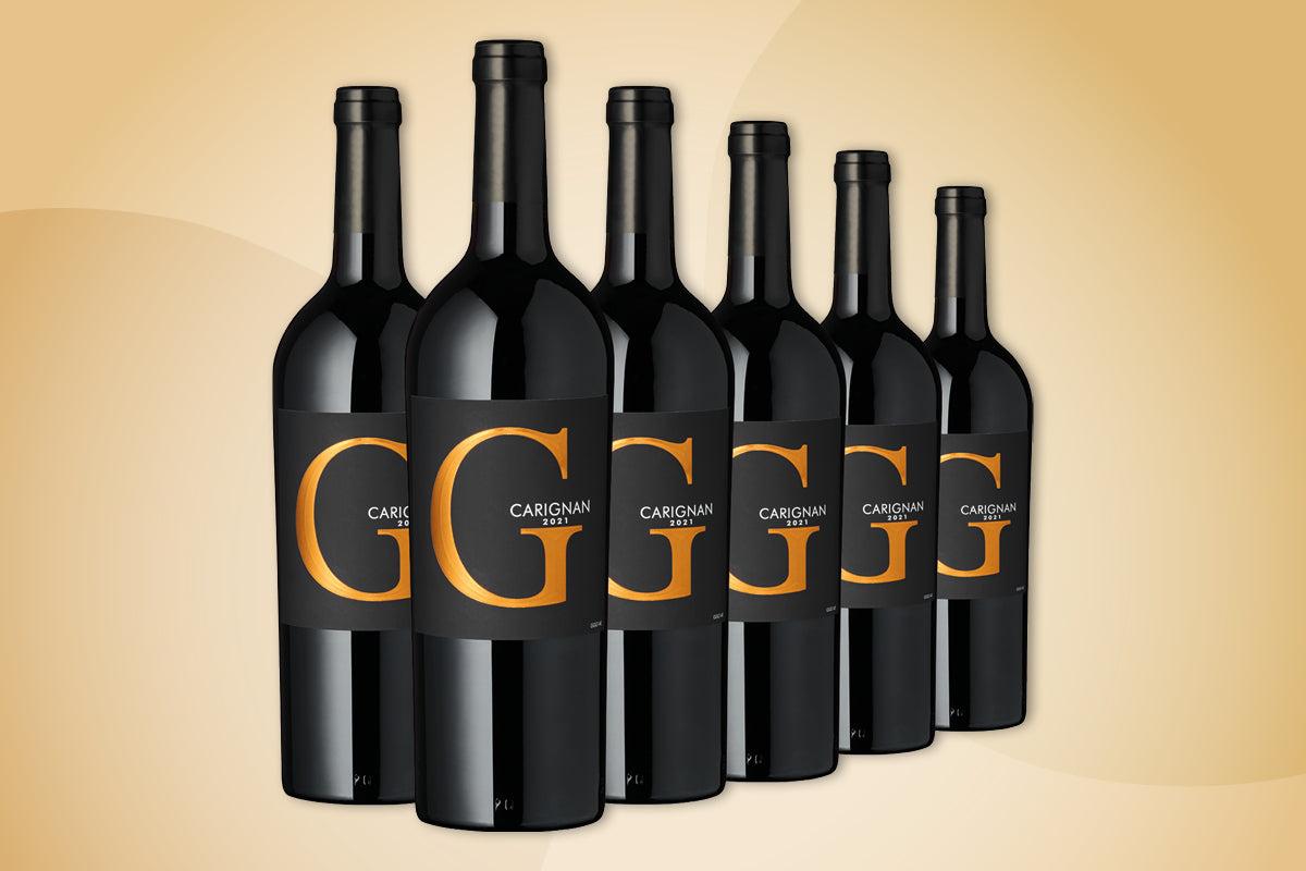 Ein Produktbild des „Grap G" Carignan Vieilles Vignes, einem halbtrockenen Rotwein aus der Region Languedoc-Roussillon in Frankreich