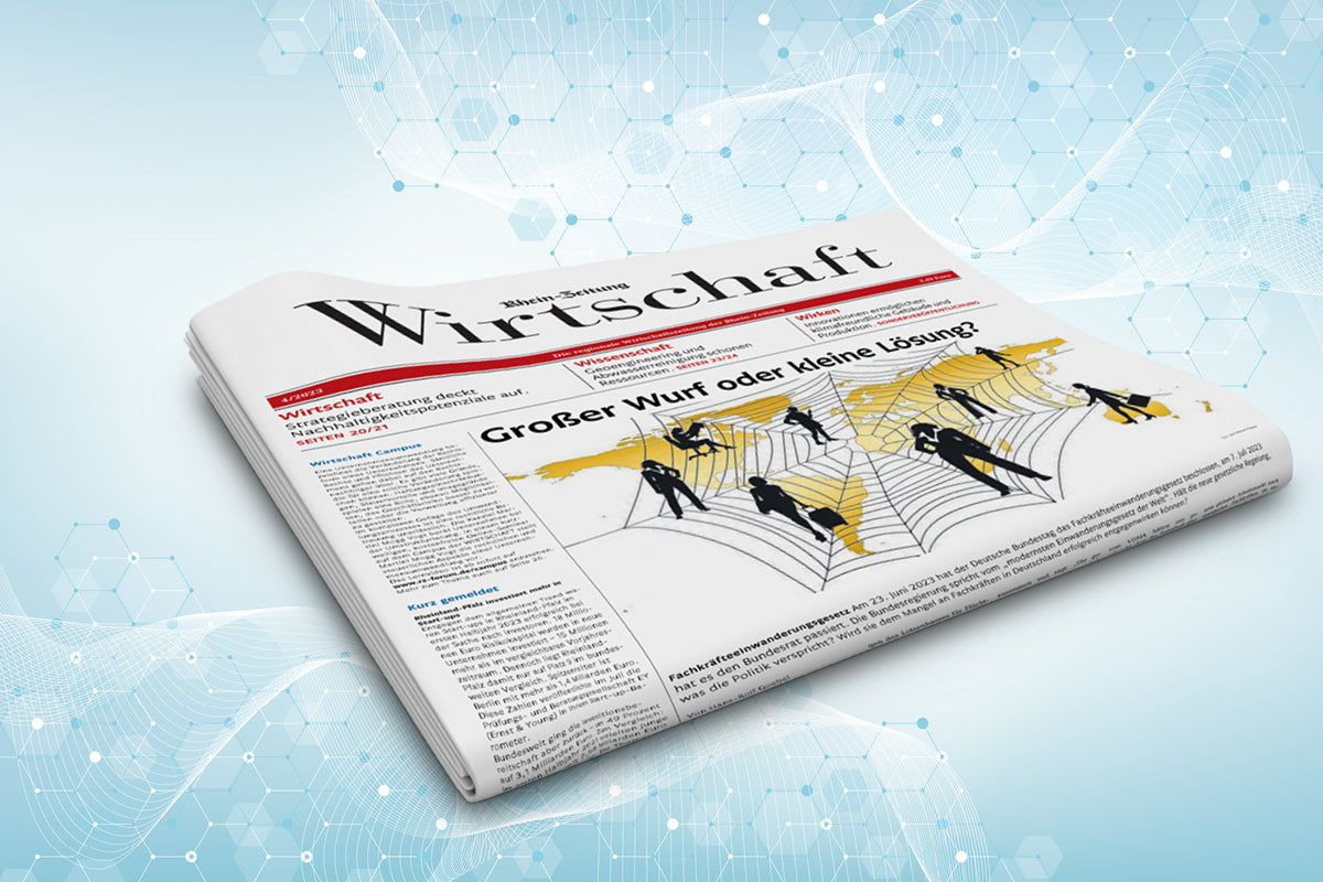Titelseite der Wirtschaft 4/2023 auf einem blau-weißen Hintergrund.