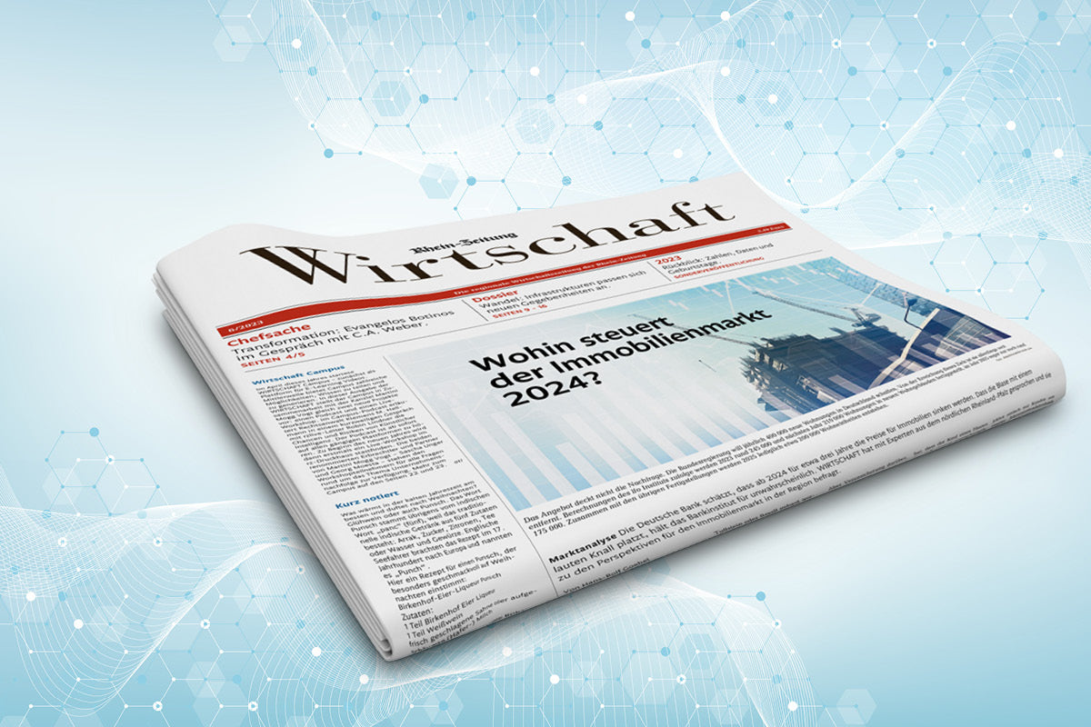 Die Titelseite der WIRTSCHAFT auf einem hellblauen Hintergrund. 