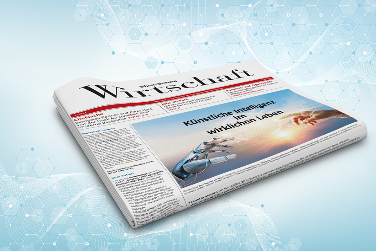 Die Titelseite der WIRTSCHAFT auf einem hellblauen Hintergrund.