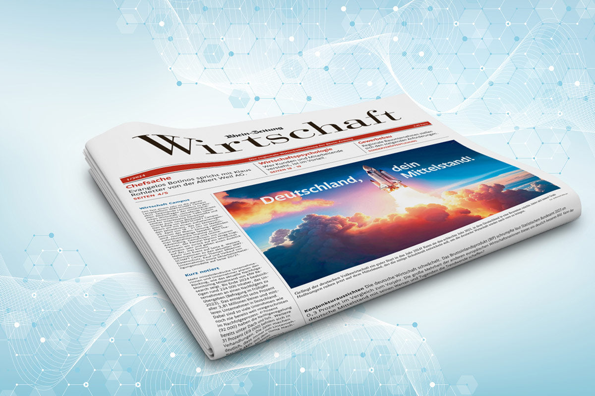 Die Titelseite der WIRTSCHAFT auf einem hellblauen Hintergrund.