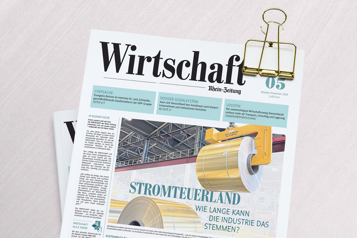 Titel der 5. WIRTSCHAFT 2025 vor einem beigen Hintergrund.