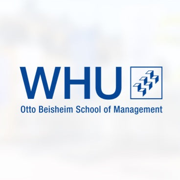 Logo der WHU als Schriftzug. Subline "Otto Beisheim School of Management"