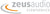 Das Logo von Zeusaudio in grauer Schrift auf weißem Hintergrund.